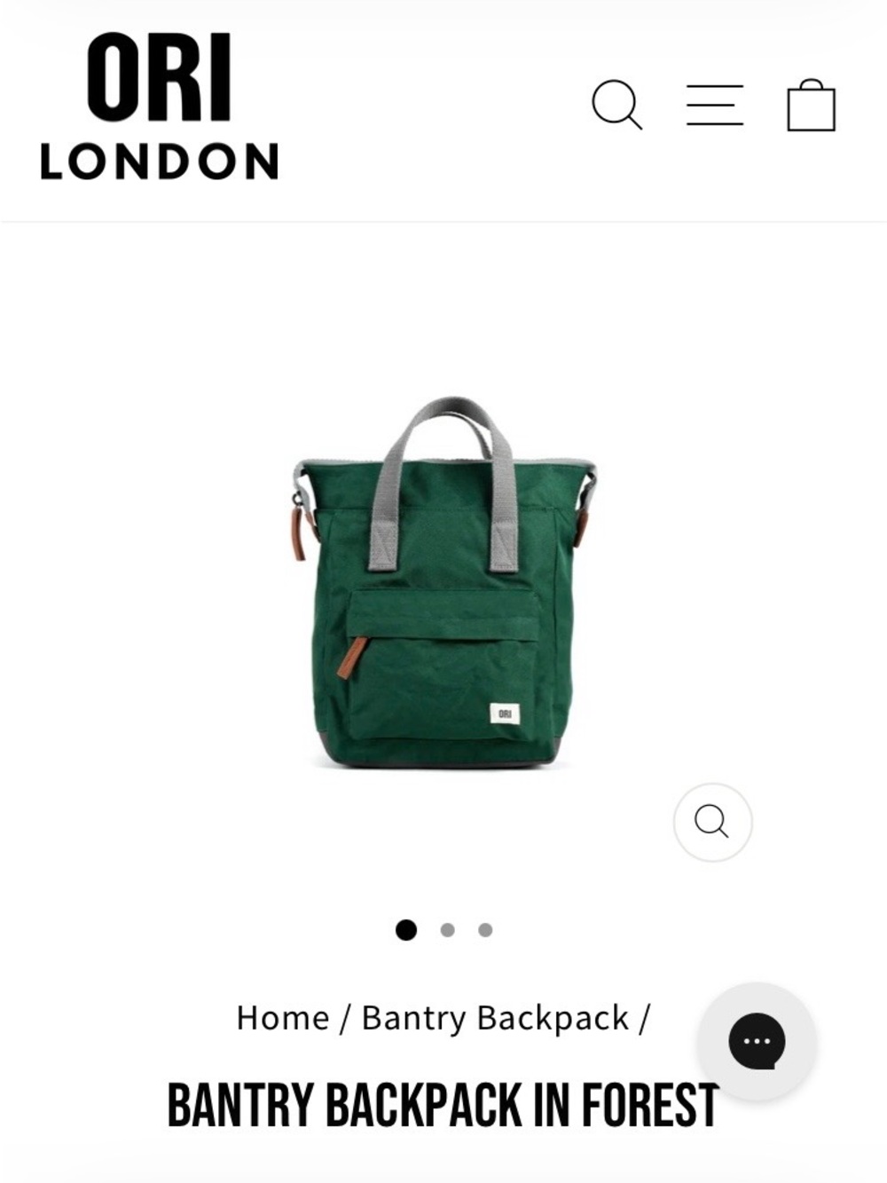 Ori London Bantry Backpack in Forest Green, small, NWOT